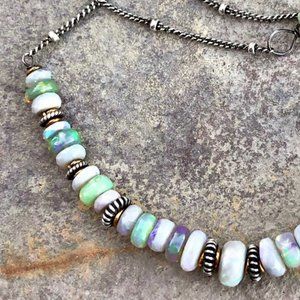 OOAK  Opal Bar Necklace w/Sterling Satellite Chain